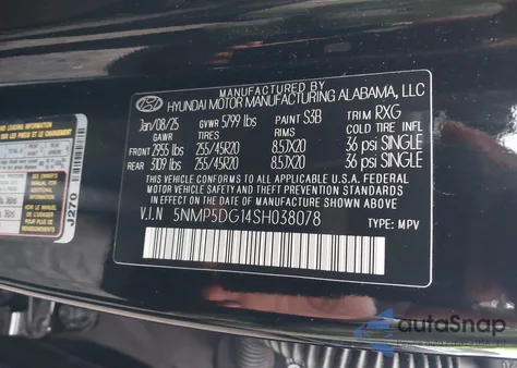 2025 Hyundai Santa Fe Hybrid Calligraphy from USA, damaged, VIN 5NMP5DG14SH038078